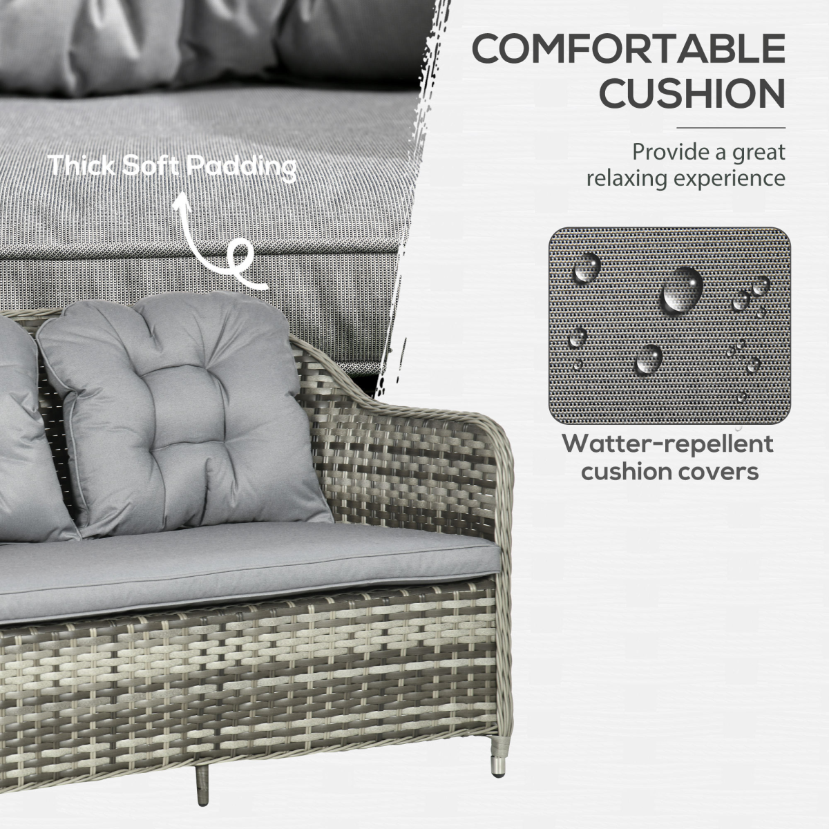 Outsunny 4 Piece Rattan Garden Sofa Set with Glass Top Table