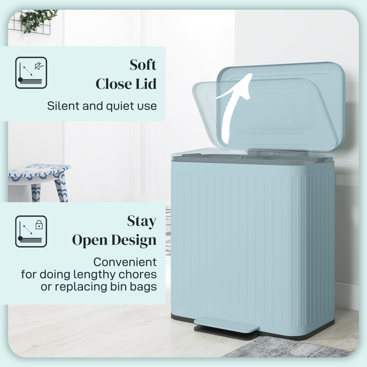 HOMCOM Double Pedal Rubbish Bin, 2 x 20L, Soft-Close Lid