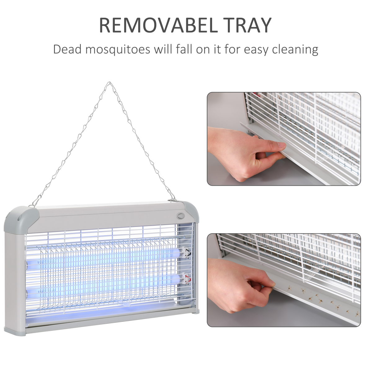 Outsunny 30W Wall-Mounted Mosquito LED Killer Lamp Insect Zapper, Steel Grey