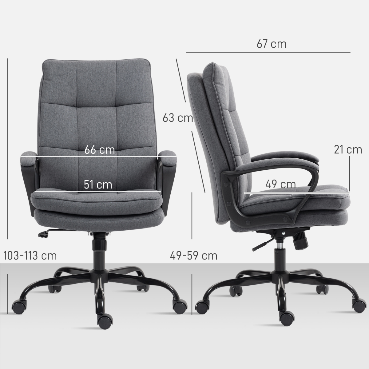 HOMCOM Fabric Office Chair, Adjustable Height & Tilt, Charcoal Grey