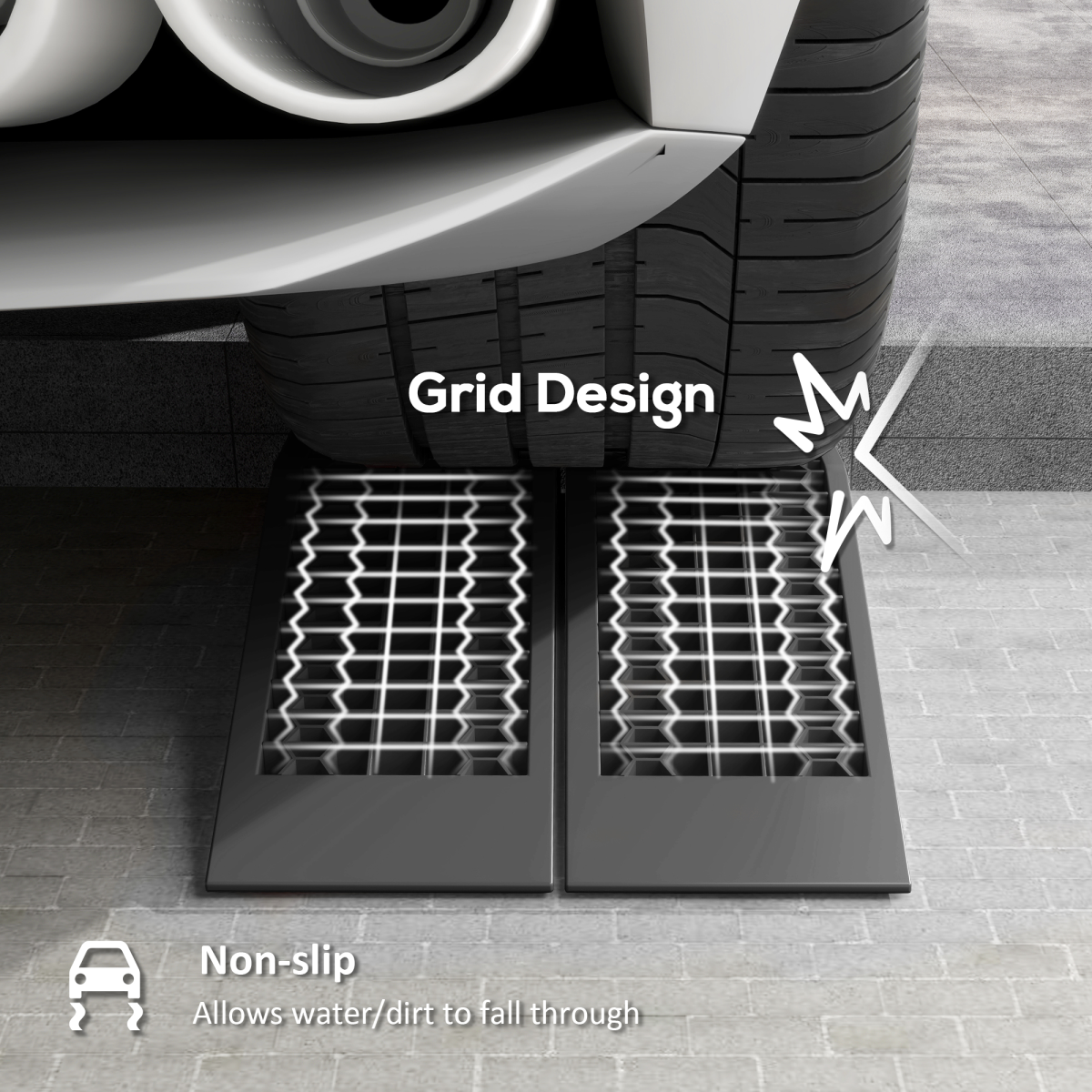 2 Pcs 70 x 20cm Thick Plastic Curb Ramps with Anti-Slip Grid Surface, 3000kg Load