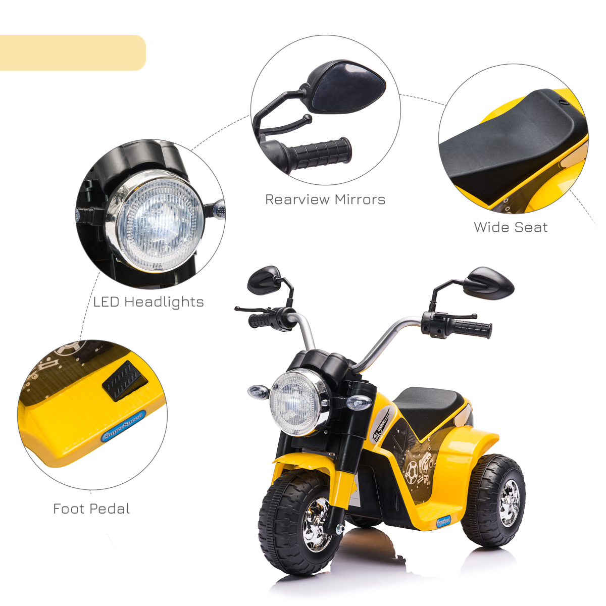Kids 6V Electric Ride-On Motorcycle, Yellow, 18-36 Months