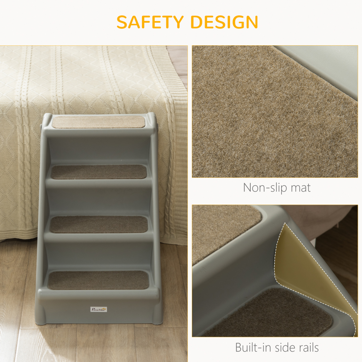 Foldable Non-Slip Pet Stairs for Cats and Small Dogs, Portable Dog Steps for Bed and Sofa, Grey