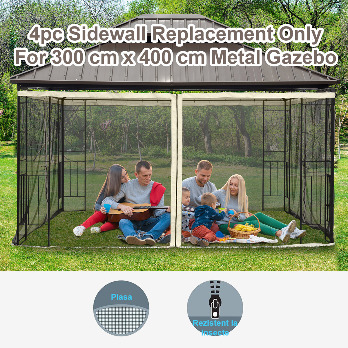 Outsunny Replacement Gazebo Mesh Netting Screen Walls for 300 x 300cm 4-Panel Gazebos