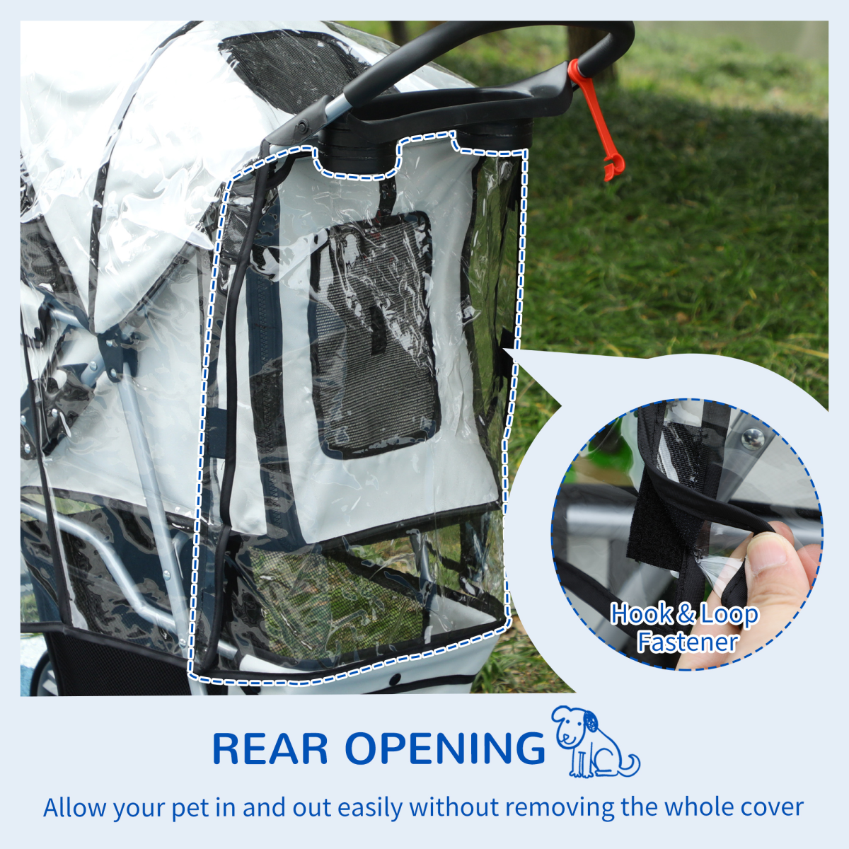 PawHut Dog Stroller Rain Cover with Rear Entry for Pet Pram