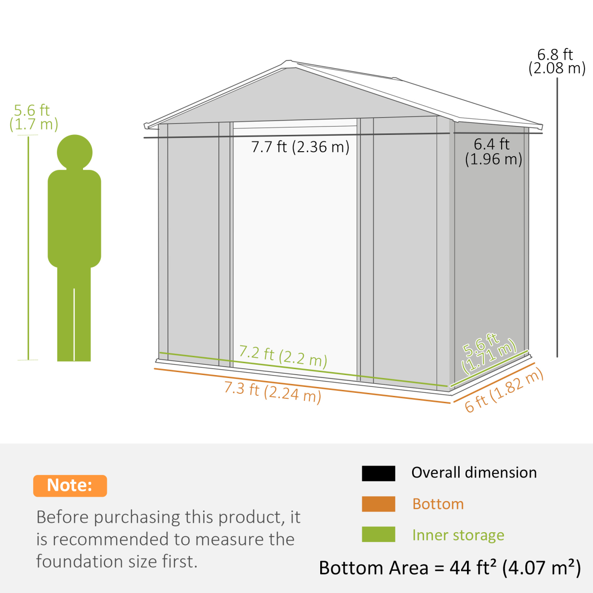 Outsunny 7.7x6.4ft Garden Shed, Sliding Door, Lockable, Wood Effect