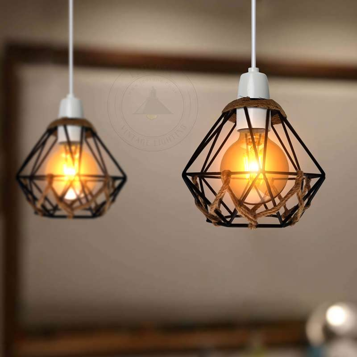 LEDSone Vintage Diamond Hemp Rope Metal Lampshade with Reducer Ring