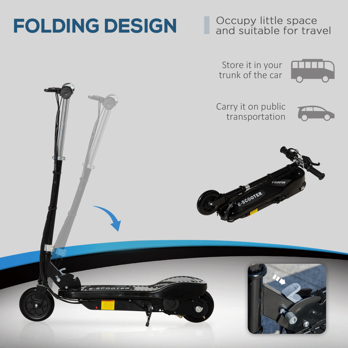Folding Kids Electric Scooter for Ages 7-14, 12V Rechargeable Battery, 12km/h, Foldable with Front Brake
