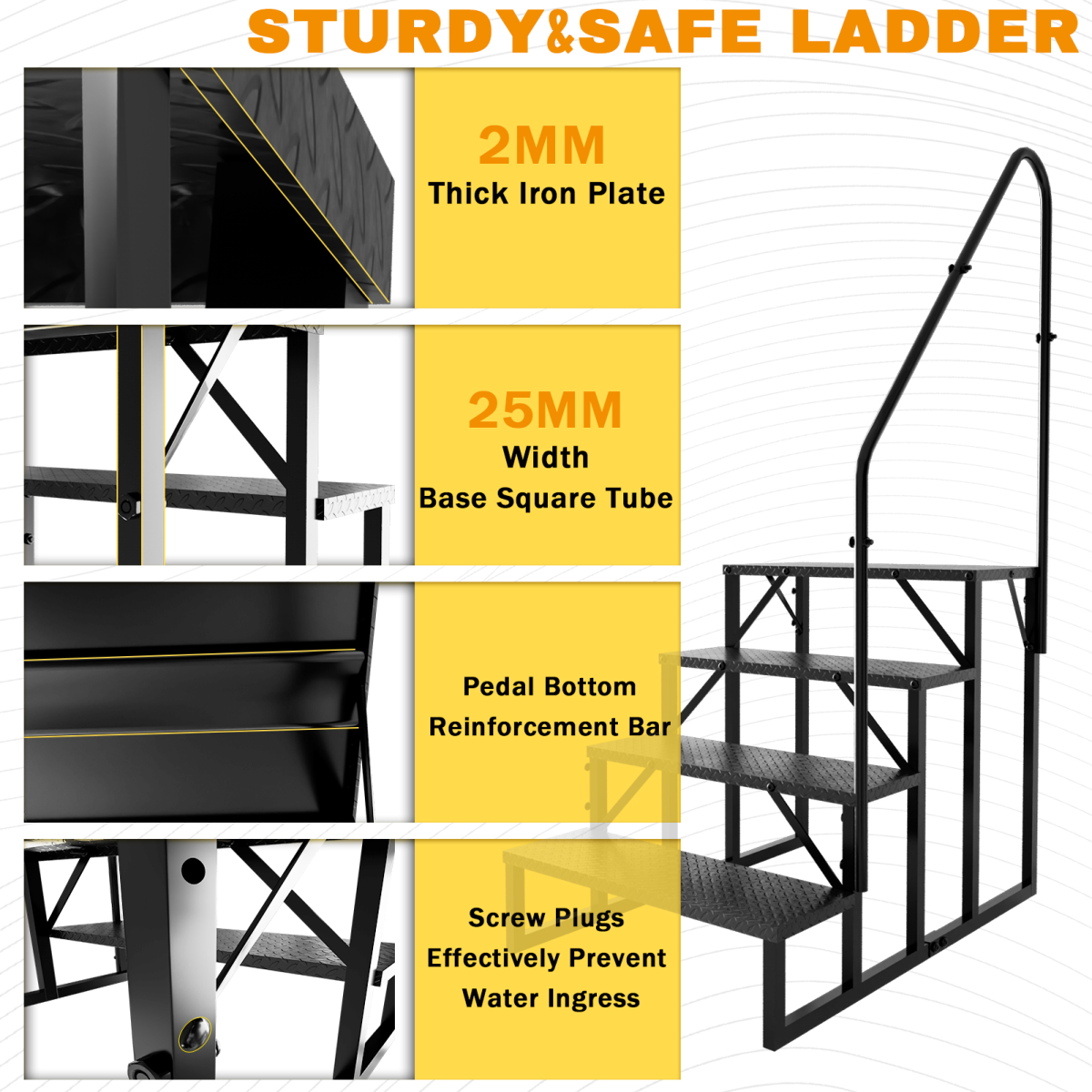 RV Step Stool, 4 Step Ladder, Hot Tub Steps with Handrail, Portable Pool Ladder, 660Lbs Heavy Duty Ladder Shelf Outdoor Mobile Home Stairs for Camper/Porch/SPA Pool/Pet Stairs