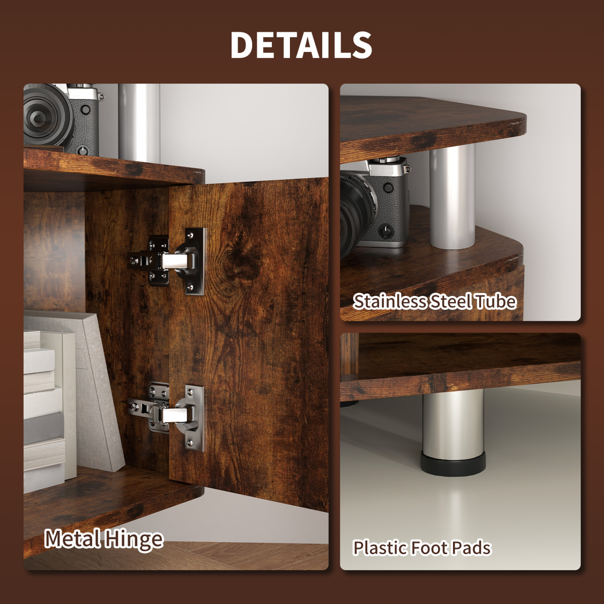 HOMCOM Rustic Brown TV Unit Cabinet with 2 Cupboards & Shelves