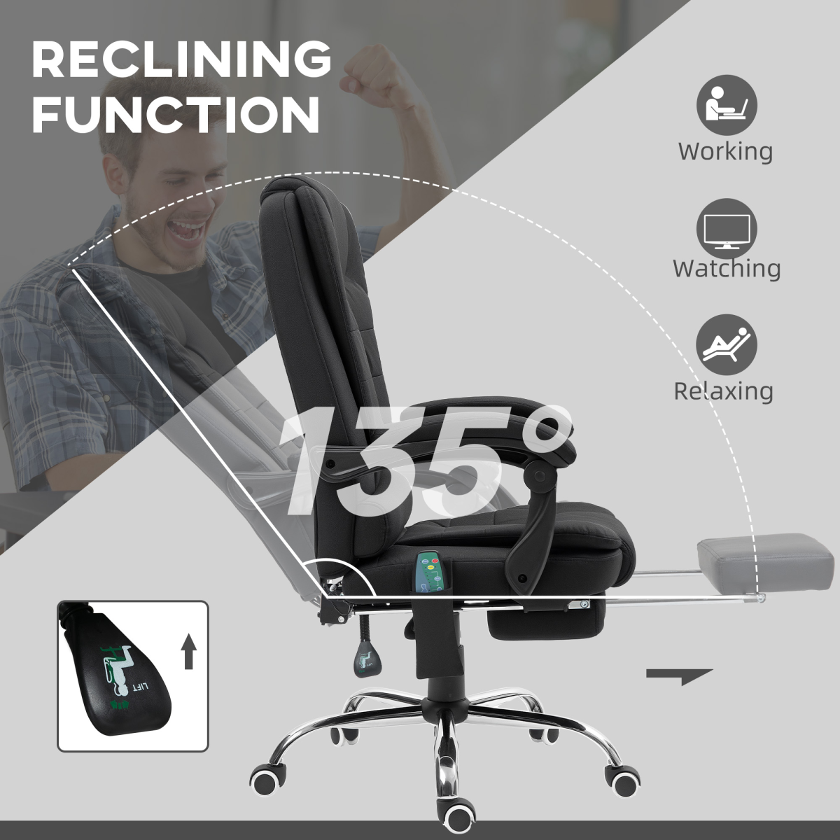 Vinsetto 6-Point Heated Massage Ergonomic Office Chair, Black