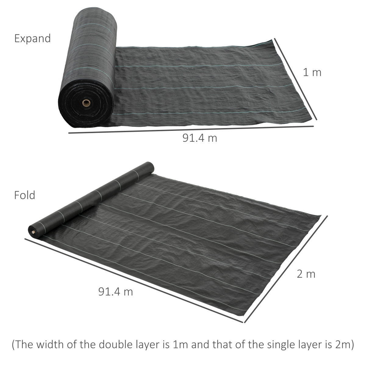 Outsunny Heavy Duty Black PP Weed Control Membrane 2m x 91.4m