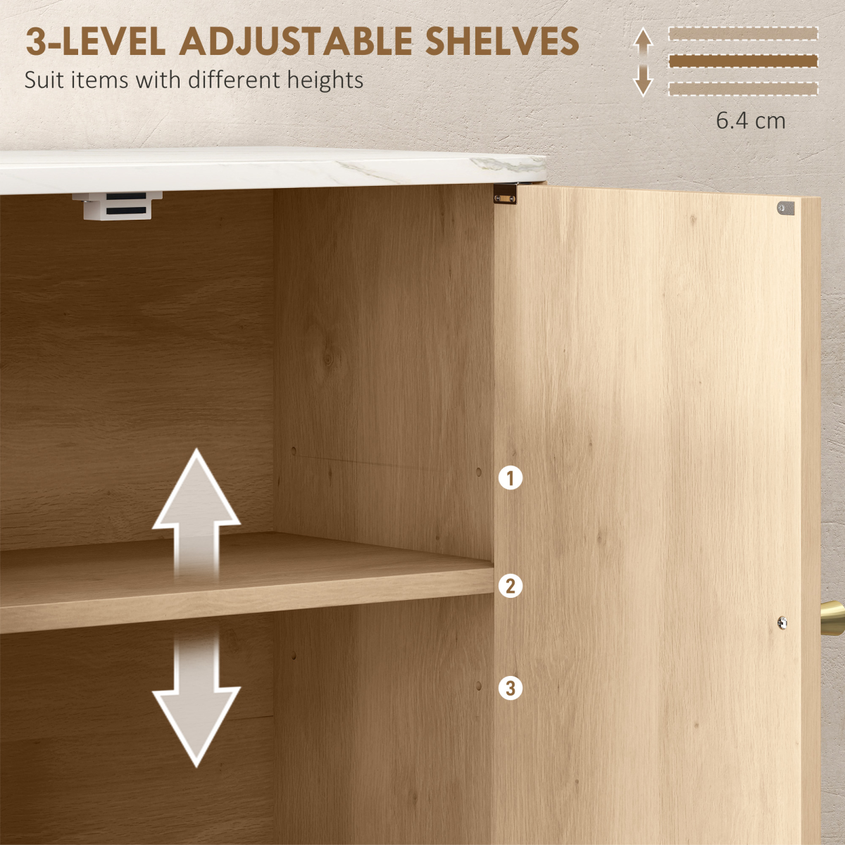 HOMCOM Bathroom Wall Cabinet with Adjustable Shelf, Open Shelf, Oak