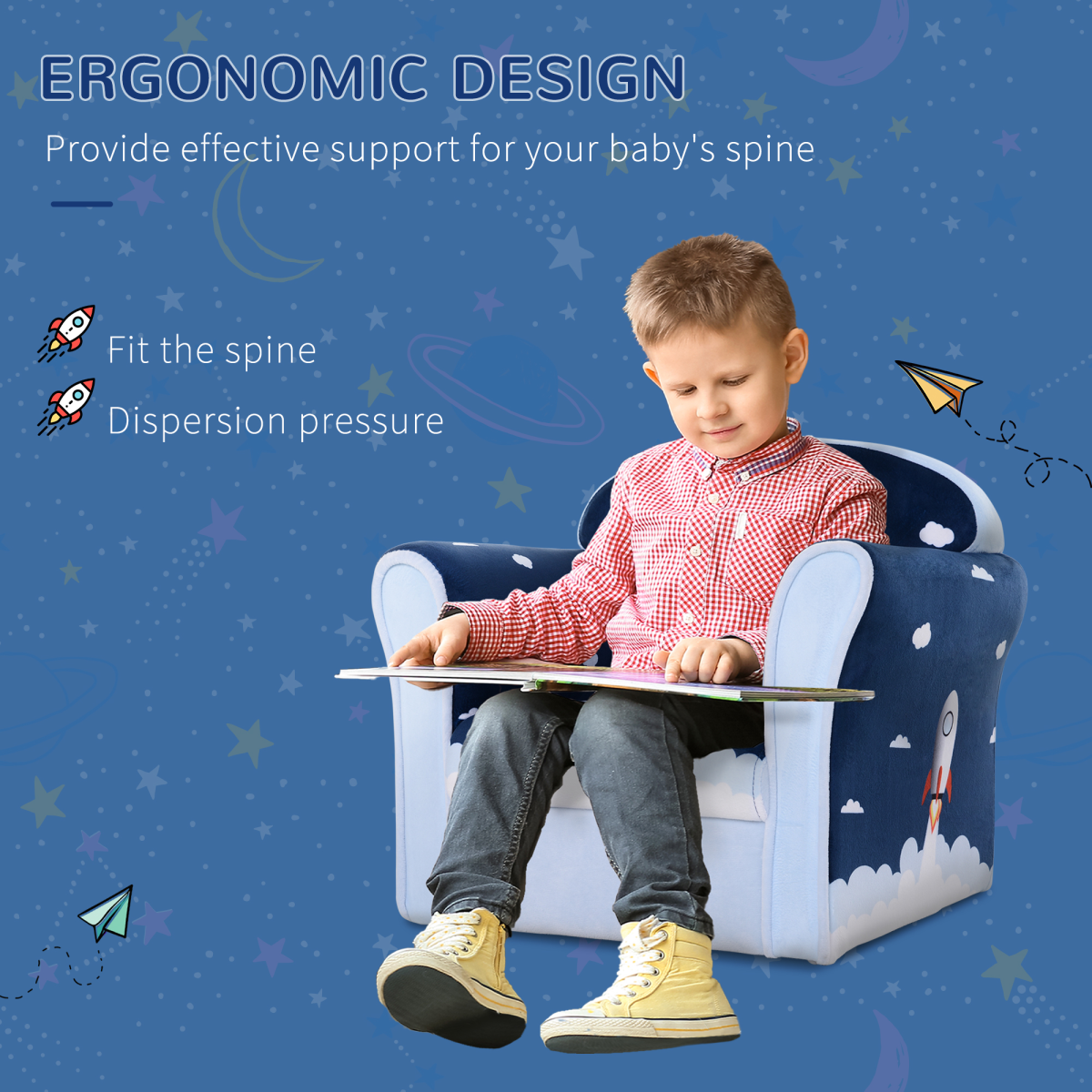 HOMCOM Kids Rocket Armchair, Children's Sofa Seat, 18M+, 45kg