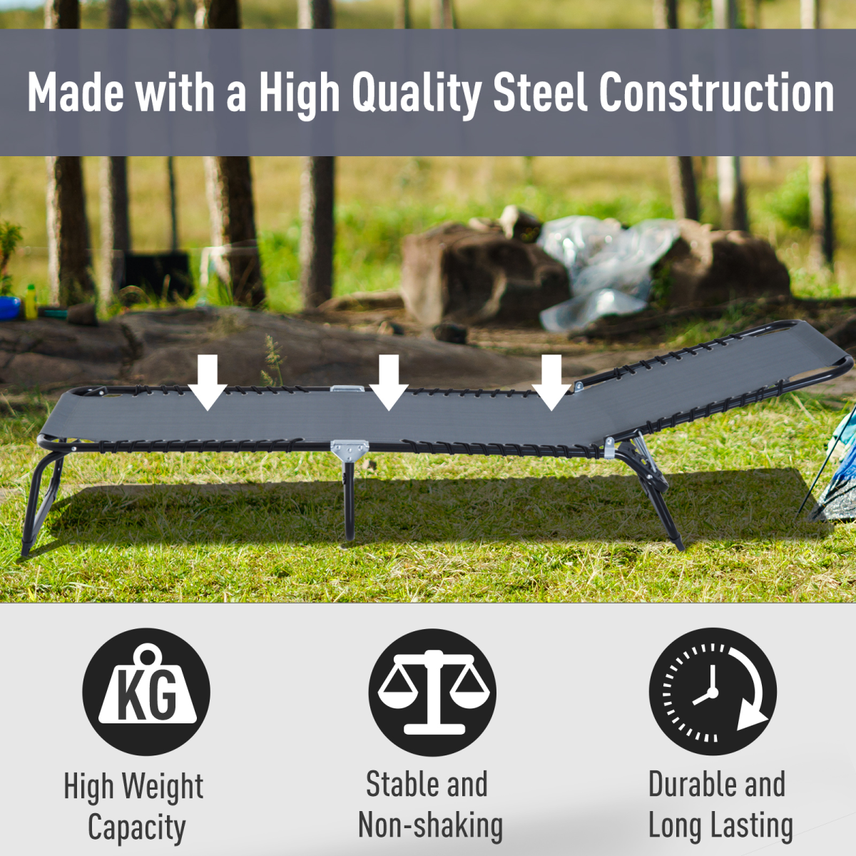 Foldable Outdoor Sun Lounger Chair with 4-Level Adjustable Backrest, Steel Frame, Texteline Seat, Outsunny