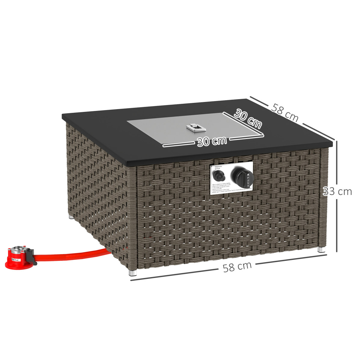 Outsunny 13KW Grey Rattan Gas Fire Pit Table with Lid