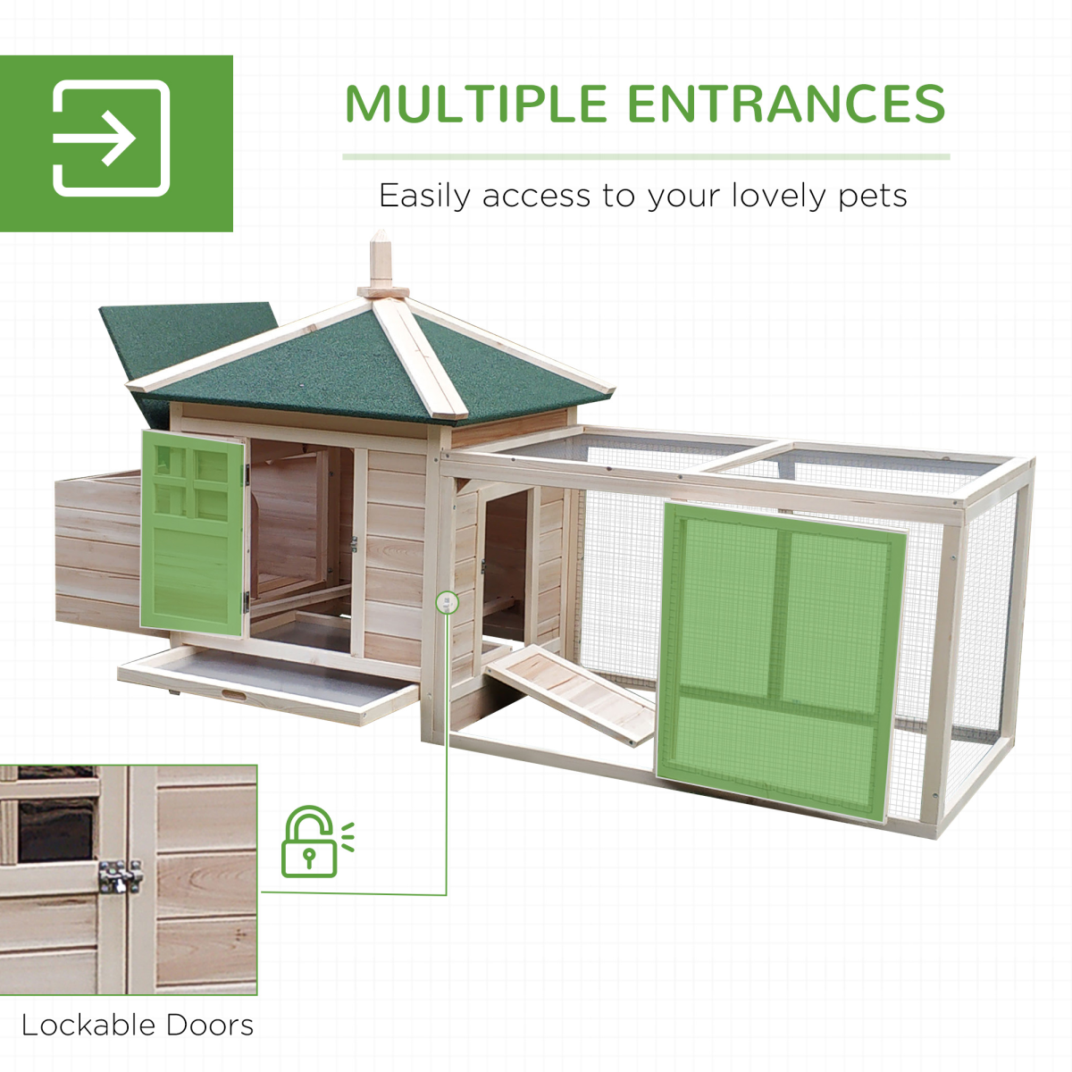 PawHut Wooden Chicken Coop with Nesting Box and Outdoor Run, Weather-Resistant Roof, Slide-Out Tray