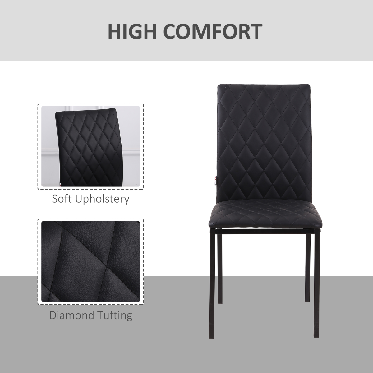 Modern Quilted PU Leather Dining Chairs, Set of 4, Black