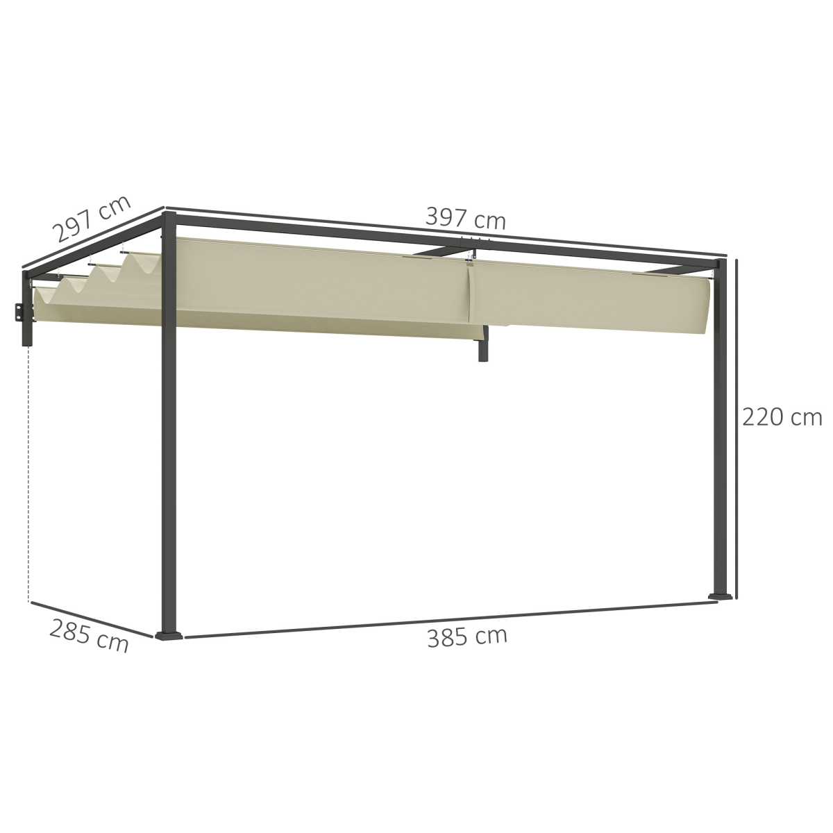 Outsunny 3 x 4m Wall-Mounted Pergola with Retractable Roof, Khaki