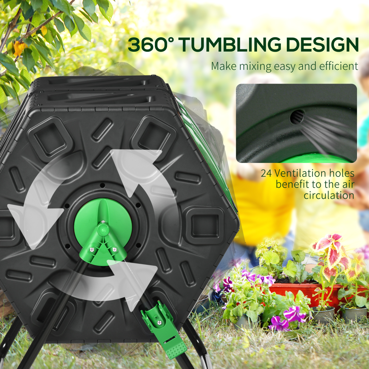 Outsunny 130L Dual-Chamber Rotating Compost Tumbler with Ventilation Holes