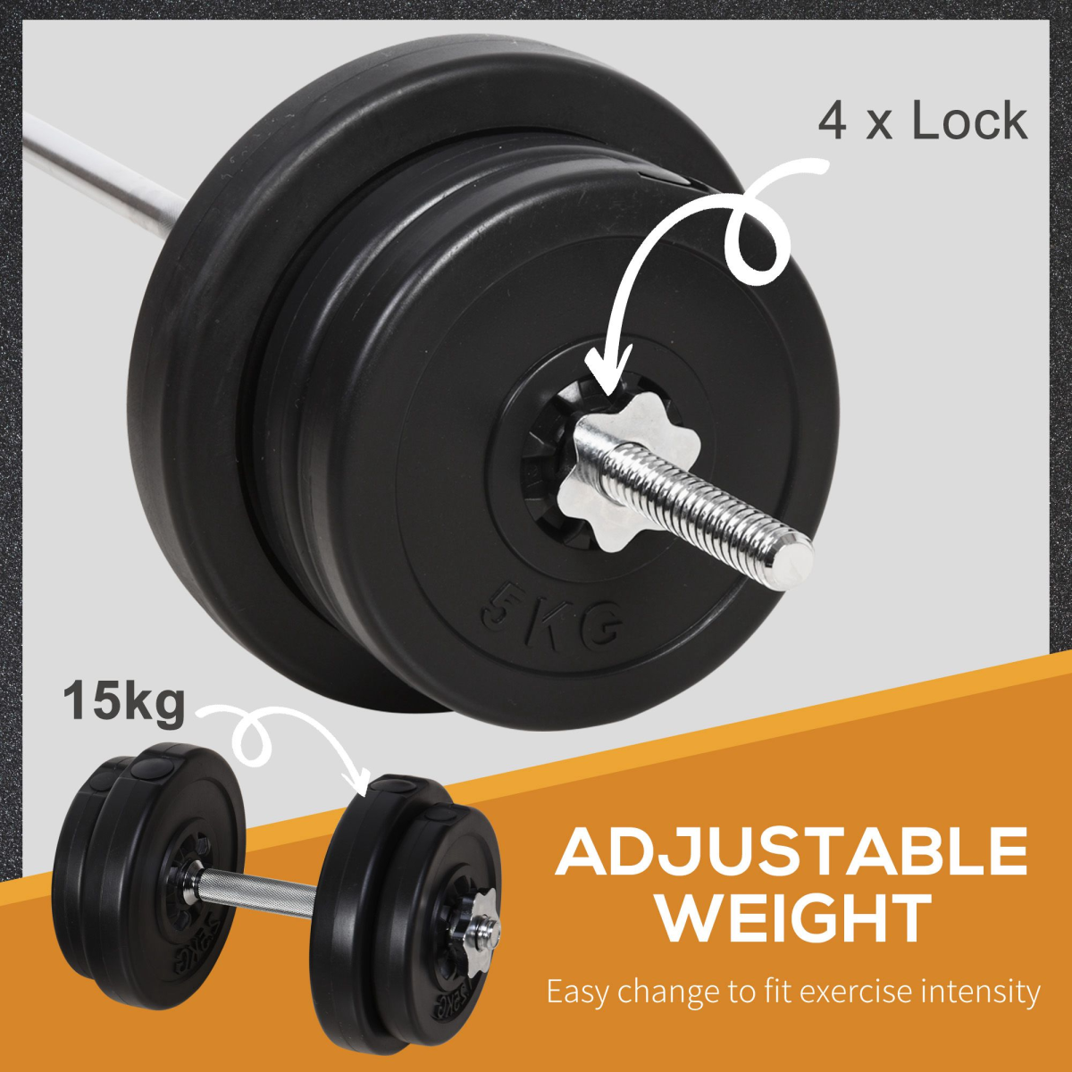 HOMCOM 65kg Adjustable Dumbbell and Barbell Set for Home Gym