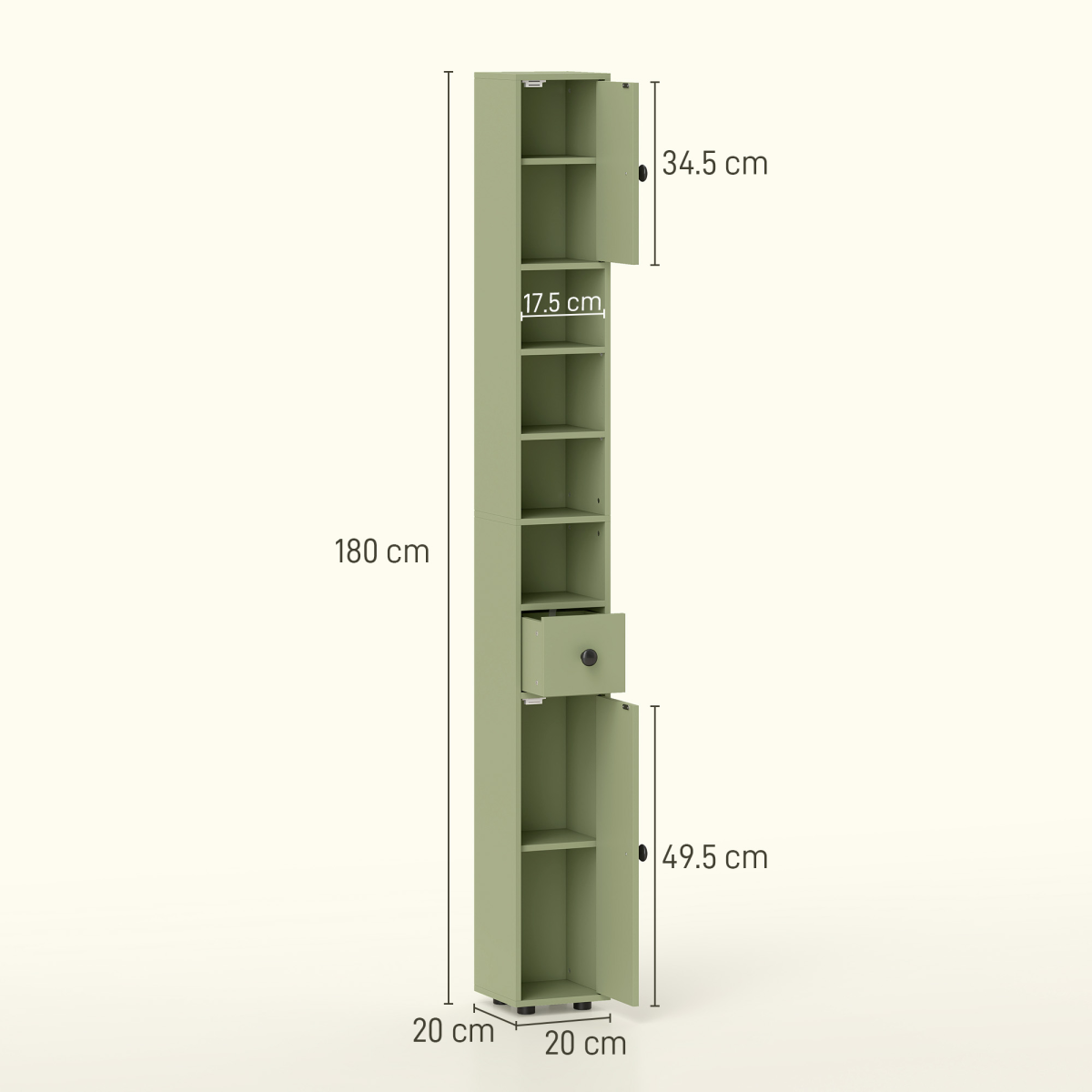 kleankin Slim Bathroom Storage Cabinet with Drawer & Open Shelves, Green