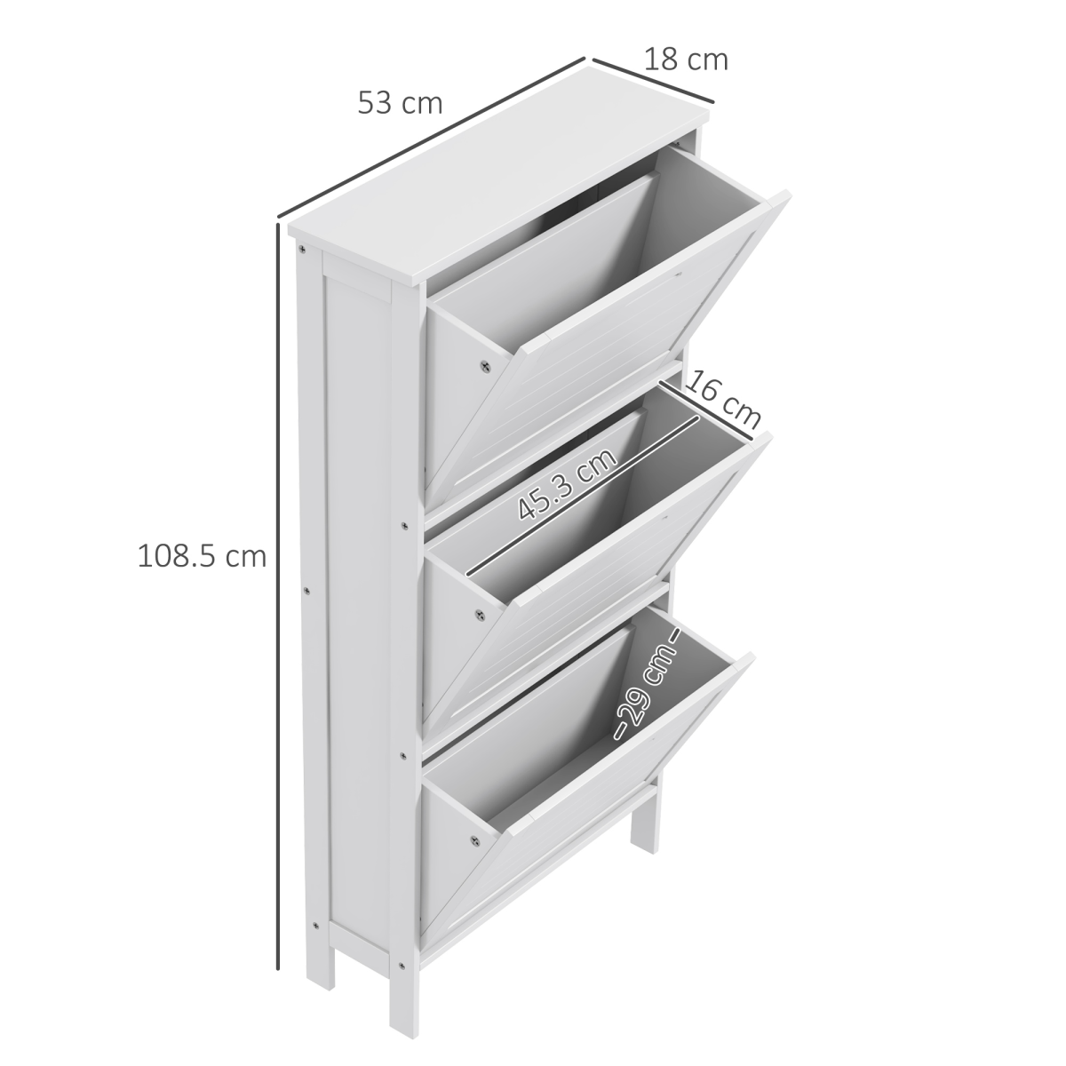 HOMCOM Narrow Shoe Storage Cabinet, 3 Flip Drawers, White