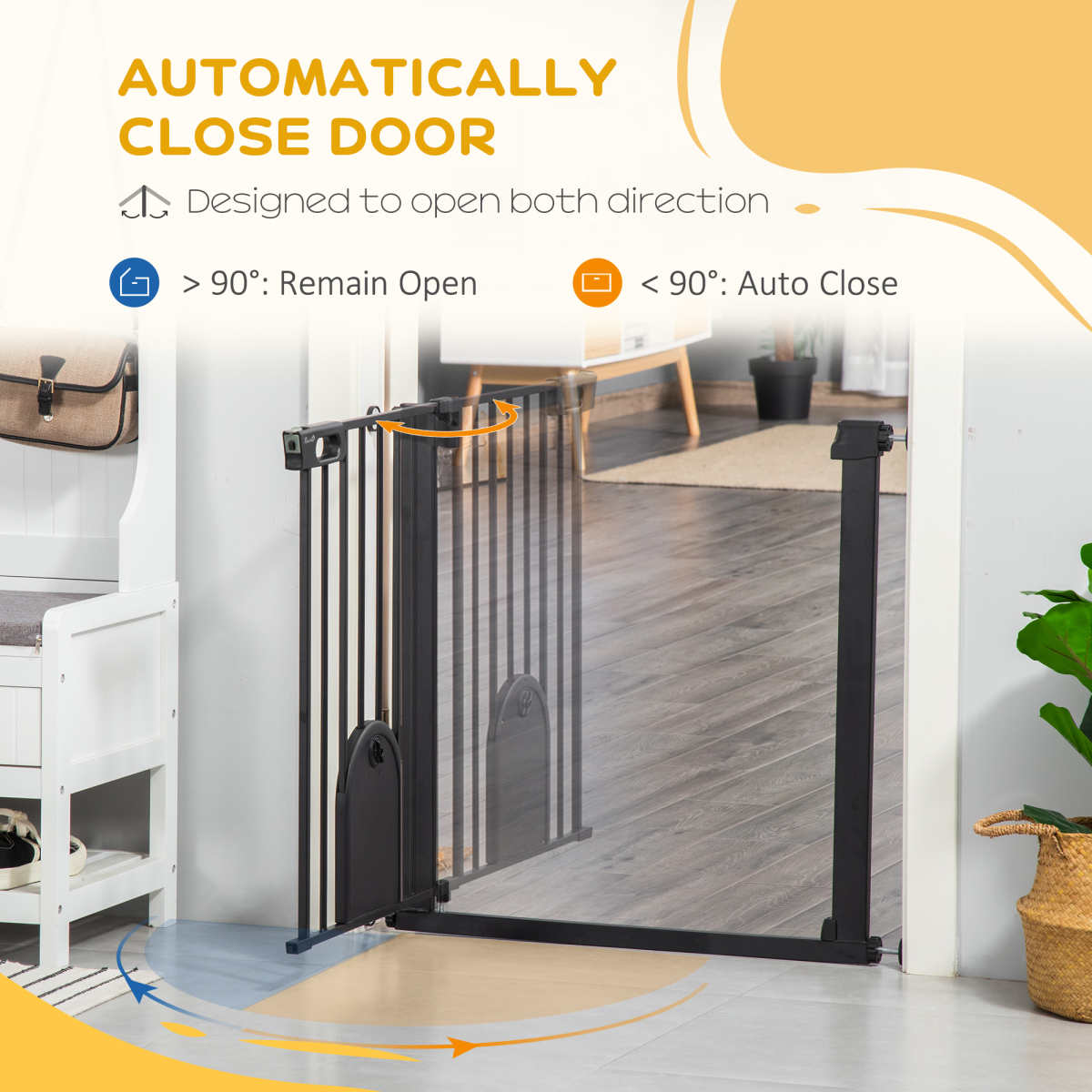 Black Pressure Fit Pet Safety Gate, Auto-Close, Double Lock, 75-82 cm