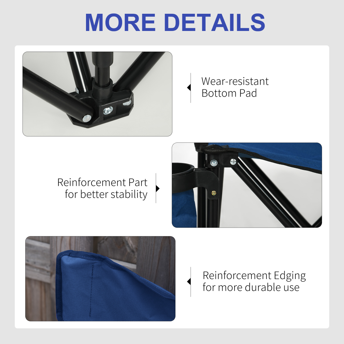 Outsunny 6-Seat Folding Bench Multi Deck Chair with Cup Holders, Folding Steel Frame, Blue
