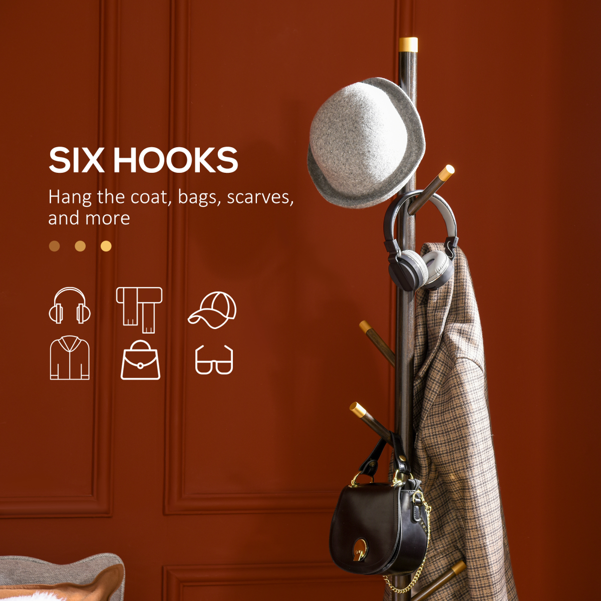 HOMCOM Industrial Freestanding Coat Rack Stand, 6 Hooks, 180cm