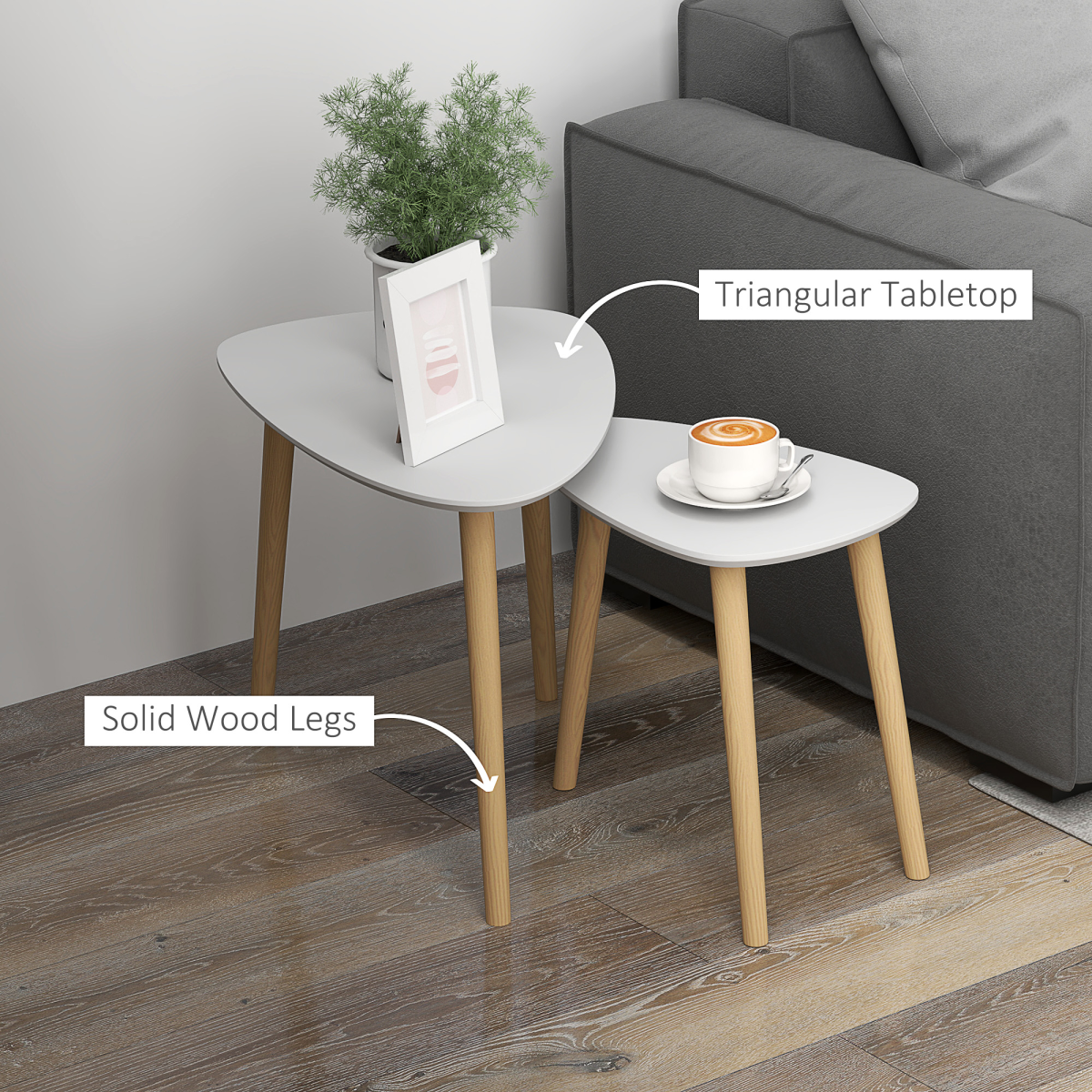 HOMCOM Set of 2 Modern Nesting Side Tables, Grey and Natural