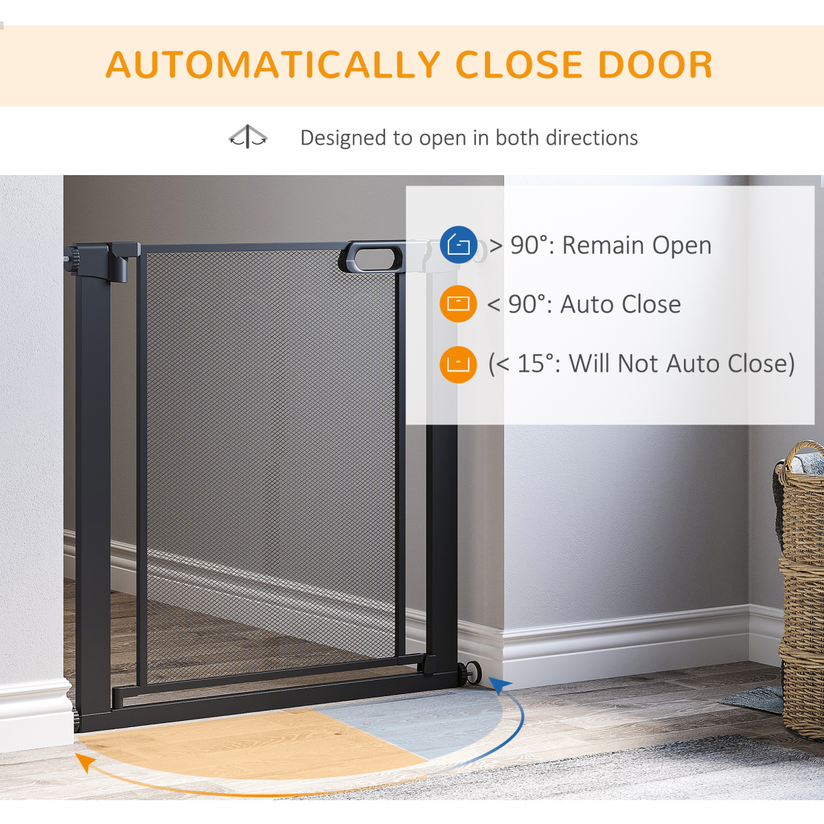 Pressure Fit Auto-Close Safety Gate for Stairs, Adjustable 75-82 cm, Black Pawhut
