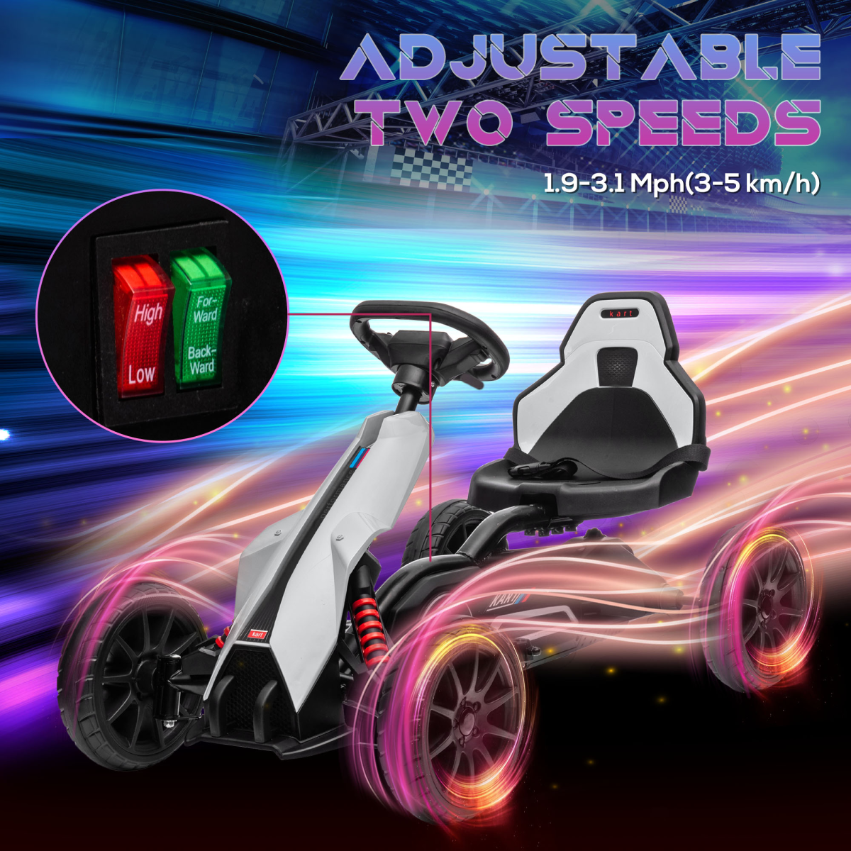 HOMCOM 12V Electric Go Kart, 2 Speeds, Forward/Reverse, White