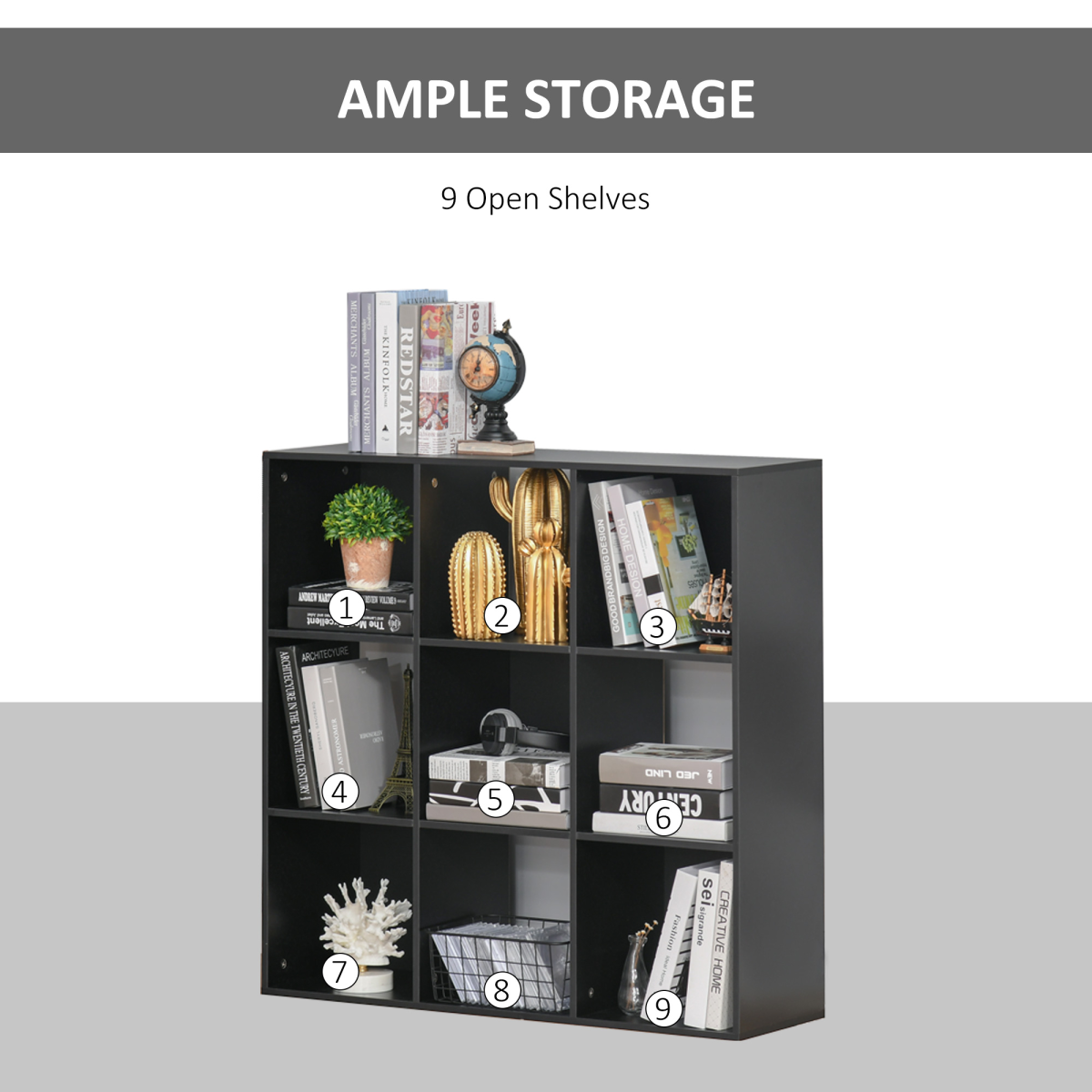 9 Cube Particle Board Storage Cabinet Bookcase Bookshelf for Home Office, Black