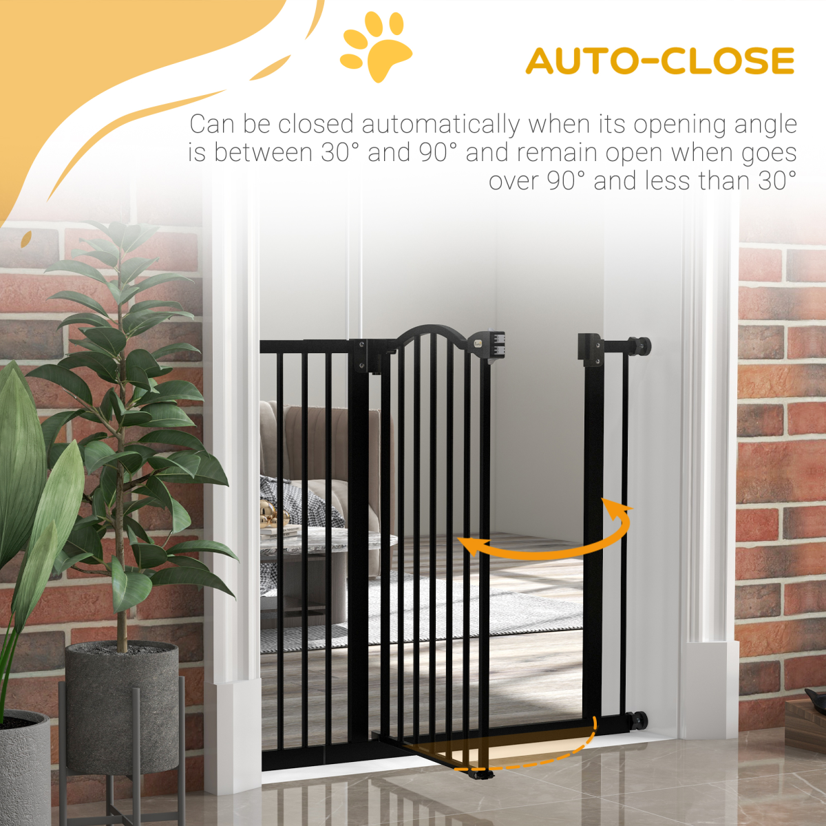 PawHut 74-94cm Adjustable Metal Pet Safety Gate, Auto-Close Black