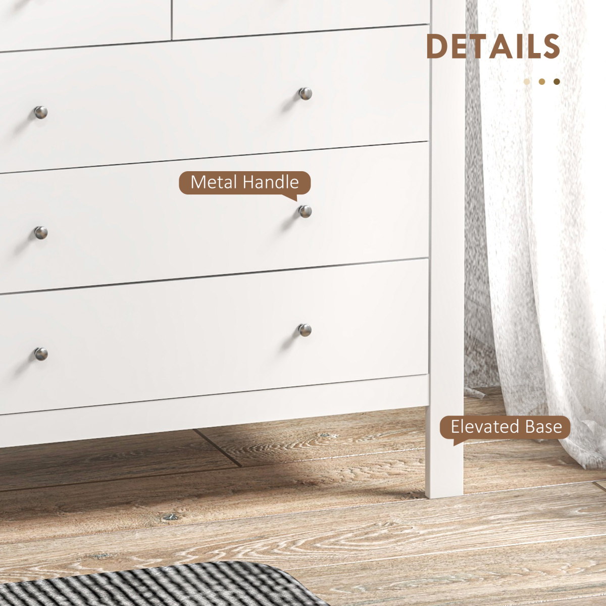 HOMCOM Modern 5 Drawer Chest of Drawers Storage Cabinet, White