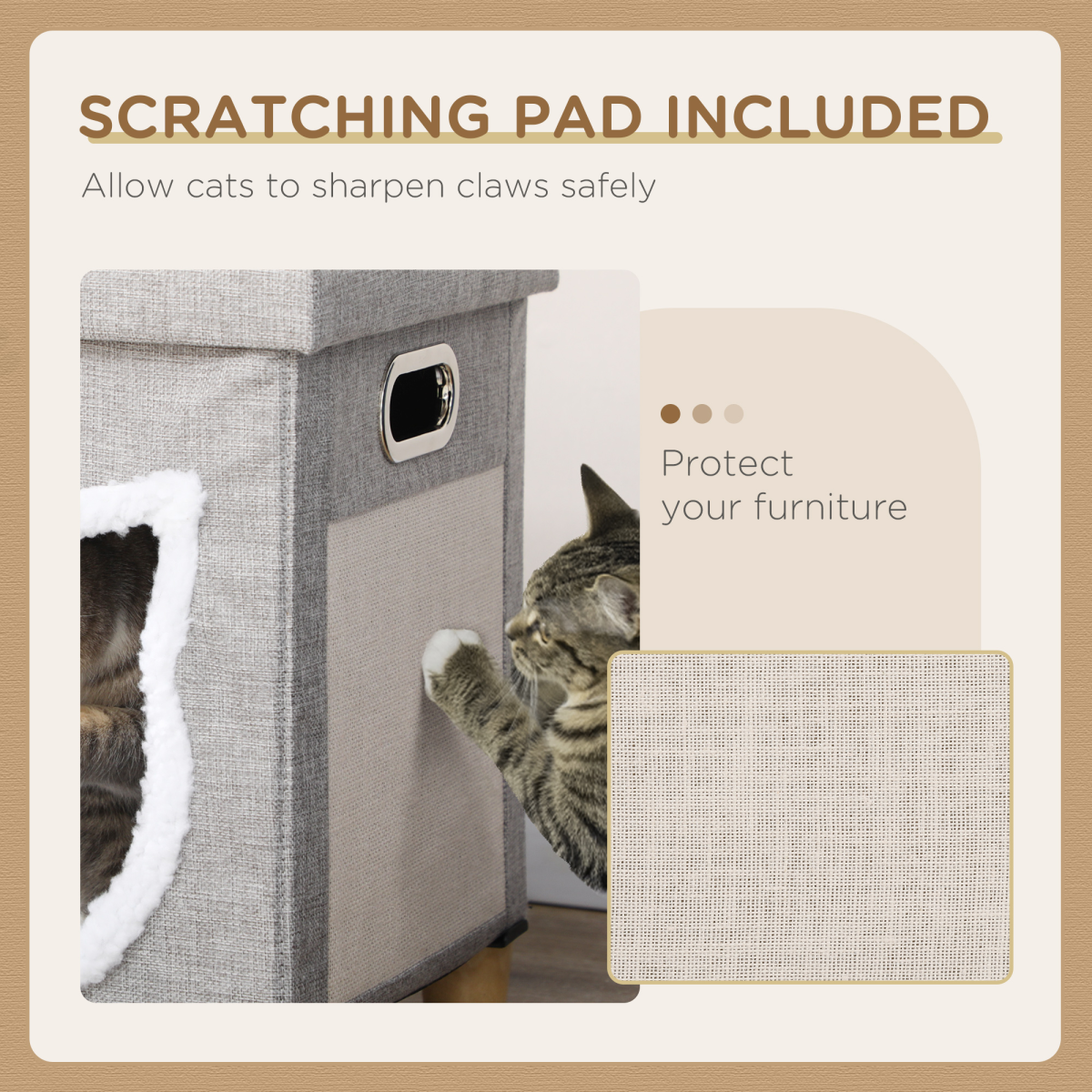 PawHut 2-in-1 Cat Bed Ottoman with Scratching Pad, Cushion & Handle