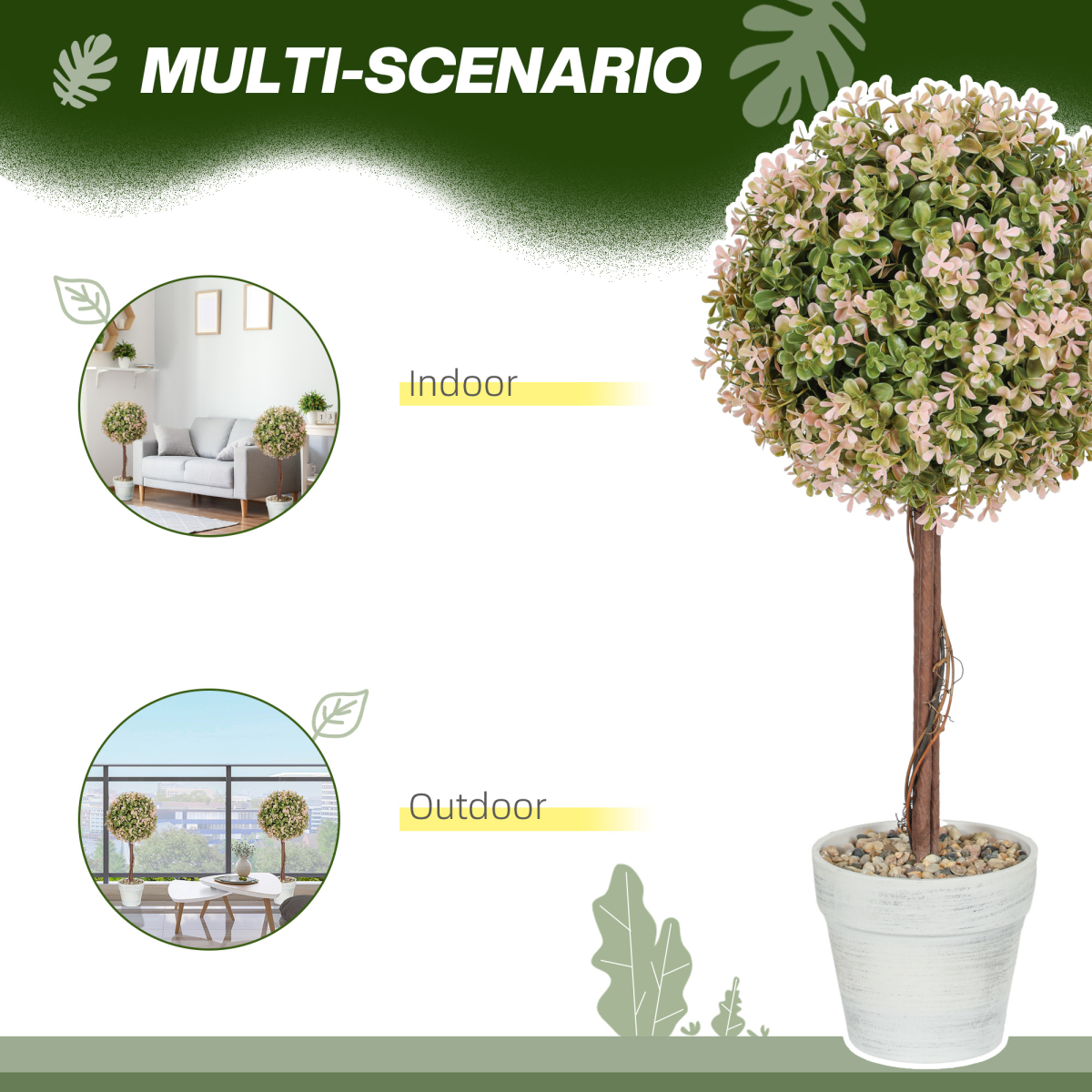 HOMCOM Set of 2 UV-Protected Artificial Murraya Plants, Cream White