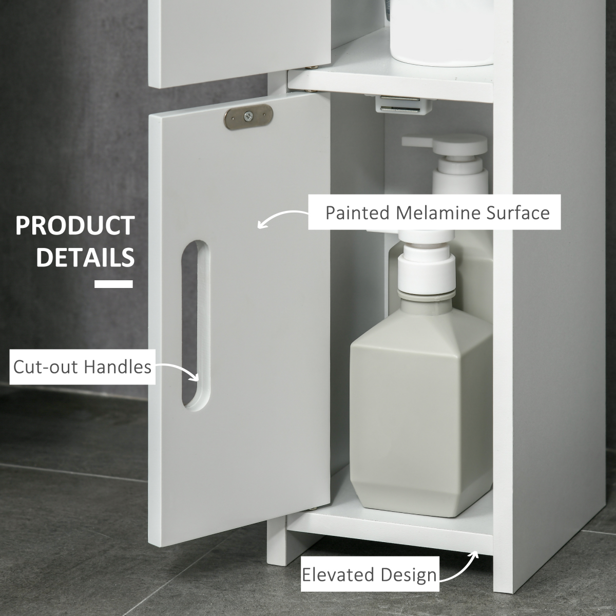 kleankin White Freestanding Bathroom Cabinet with Open Shelves, 3 Cupboards