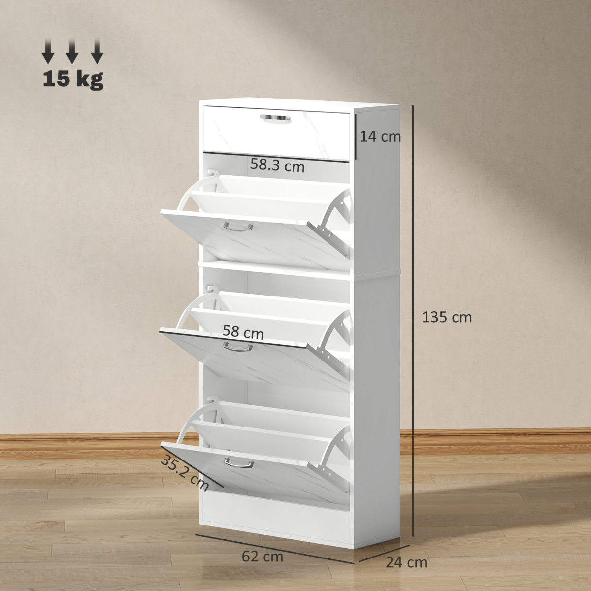 HOMCOM 4-Drawer Shoe Cabinet, Holds 18 Pairs, Black