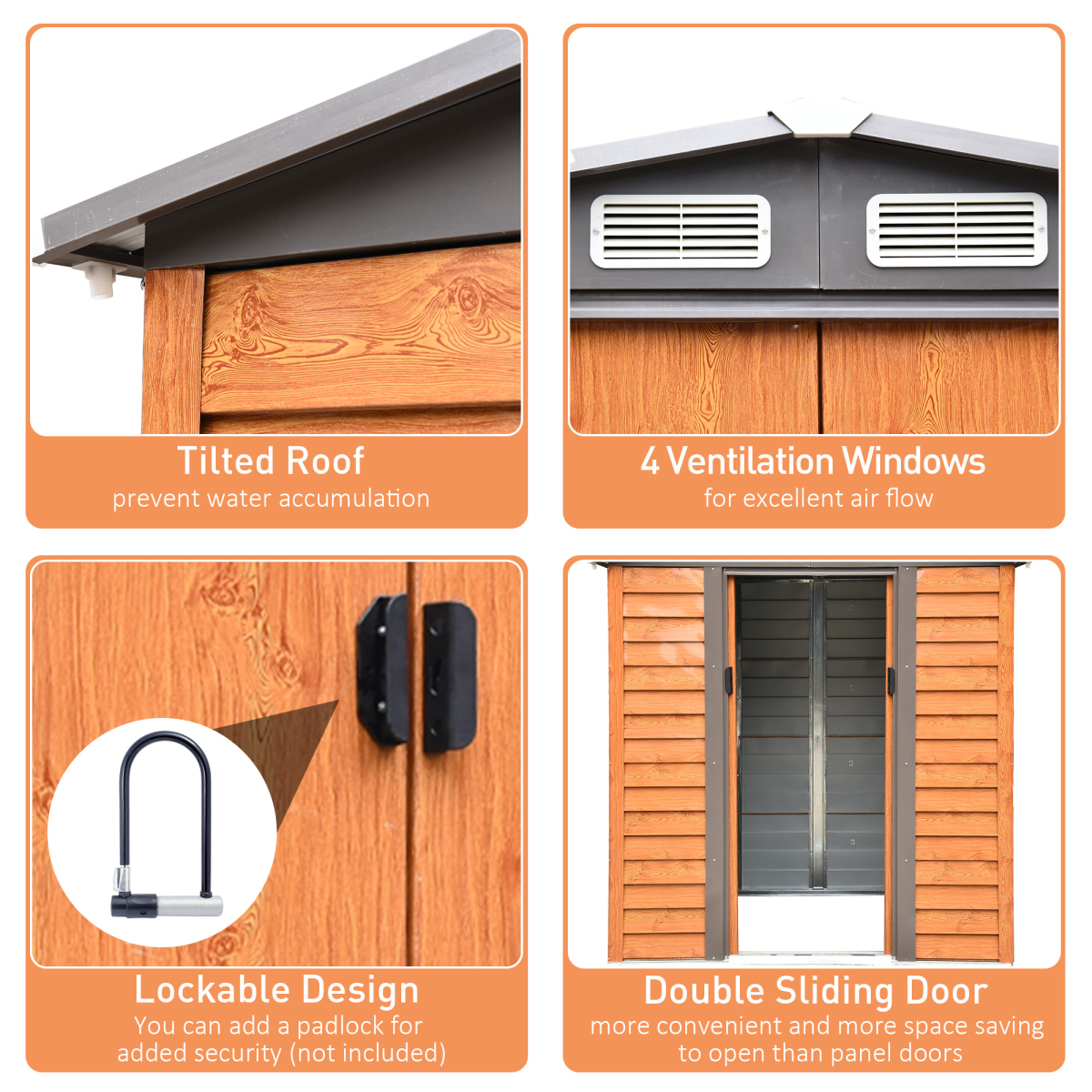 Outsunny 6x5ft Metal Garden Shed, Lockable Outdoor Storage Shed for Gardening Tools, 193L x 152W x 203H cm