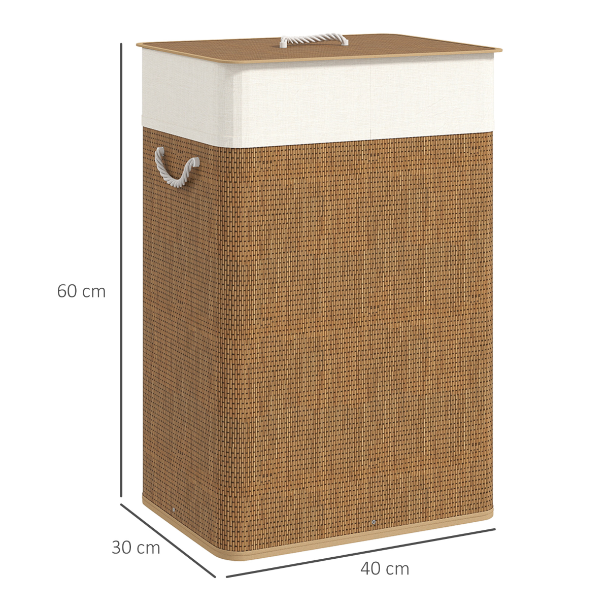 HOMCOM Bamboo Laundry Hamper, 72L, Removable Washable Liner Bag, Brown
