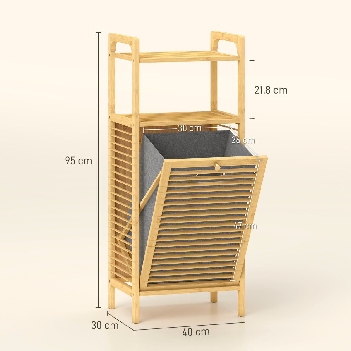 HOMCOM Bamboo Laundry Hamper Cabinet with Removable 37L Basket