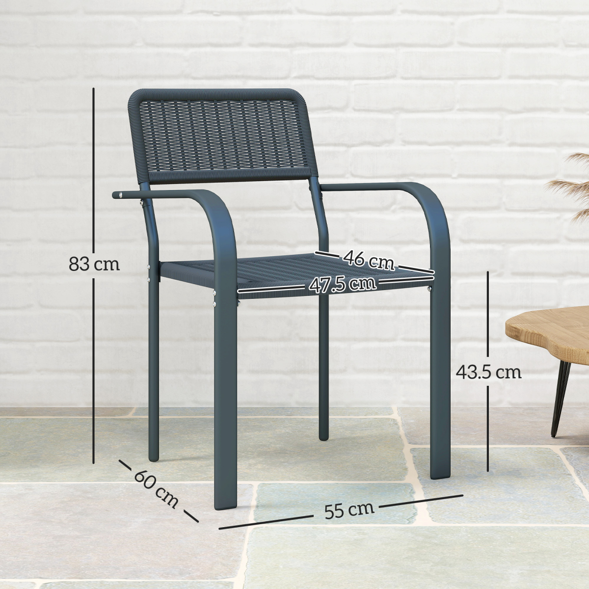 Outsunny Set of 4 Stackable Rattan Effect Garden Chairs, Dark Grey