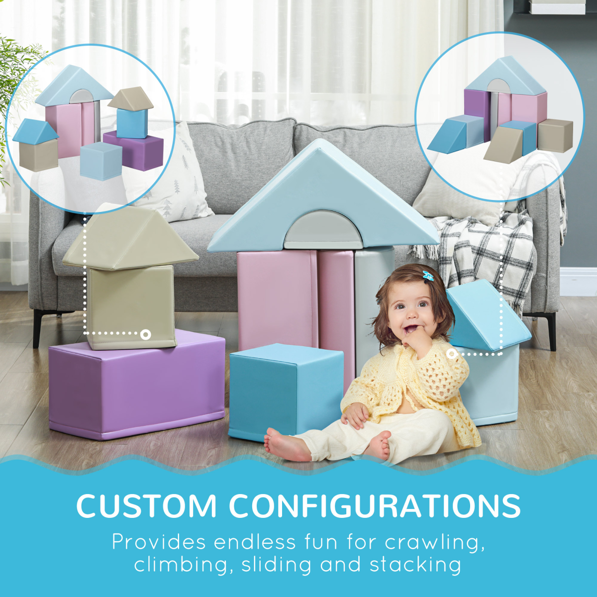 HOMCOM 11-Piece Soft Play Set for Toddlers, Blue
