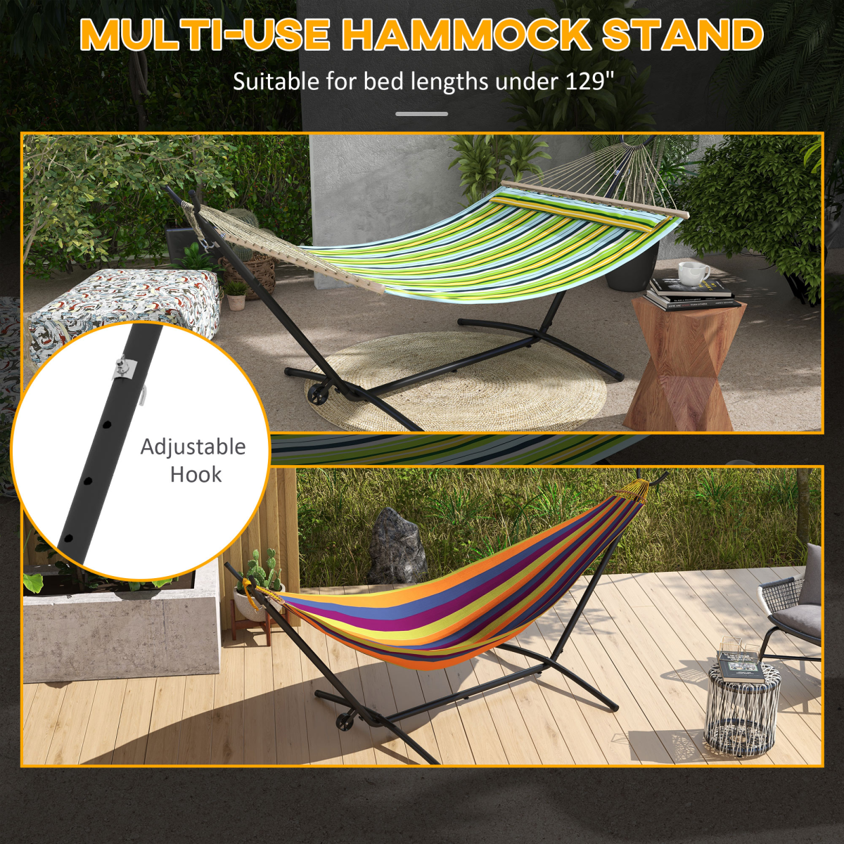 Outsunny Adjustable Hammock Stand with Wheels and Carry Bag, Black