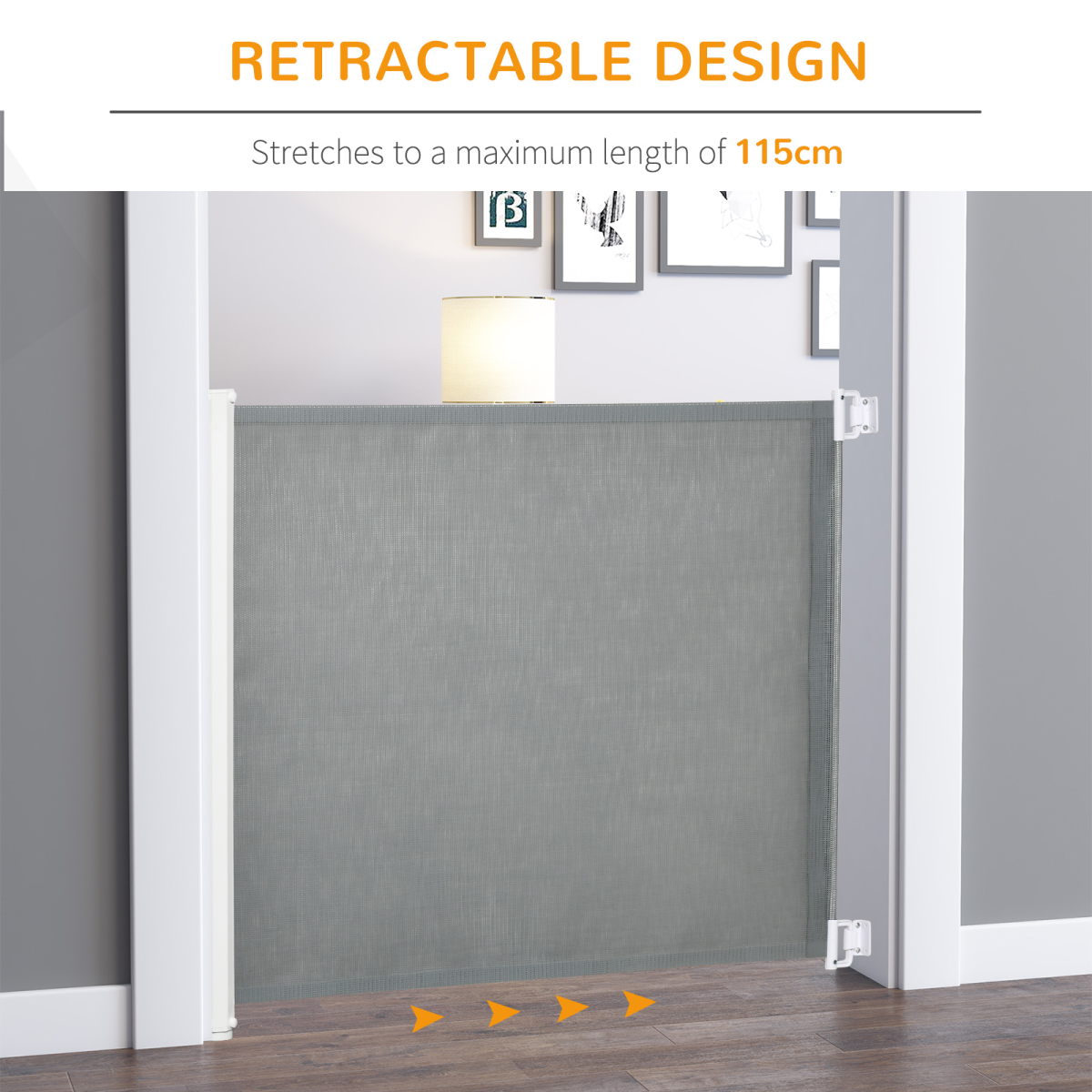 PawHut Retractable Safety Gate Folding Pet Barrier, Adjustable to 115cm, for Doorways, Staircases and Hallways