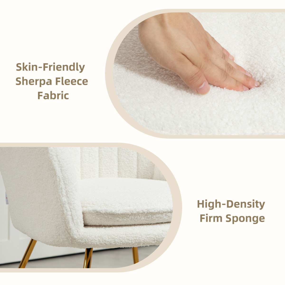 HOMCOM Set of 2 Cashmere Accent Chairs with Steel Legs, Cream White