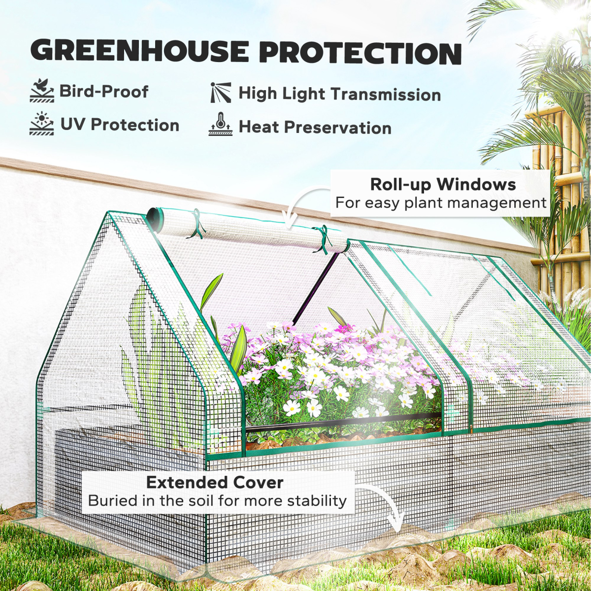 Outsunny Raised Garden Bed Planter with Mini Greenhouse, White/Grey