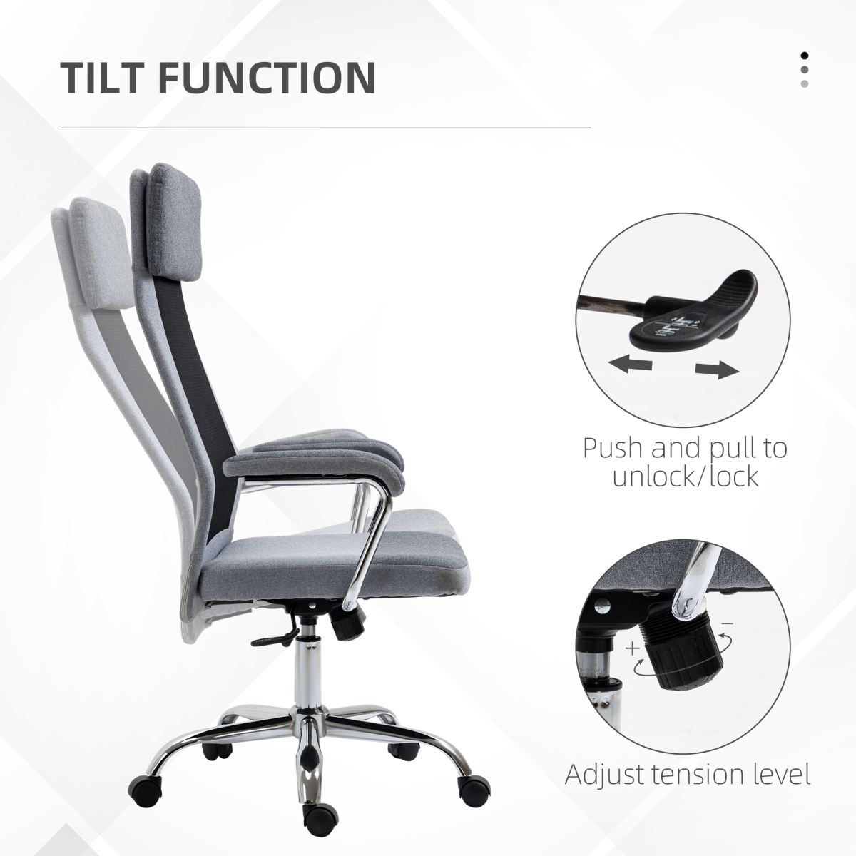 Vinsetto Office Chair Mesh High Back Swivel Task Desk Chair with Armrests, Grey